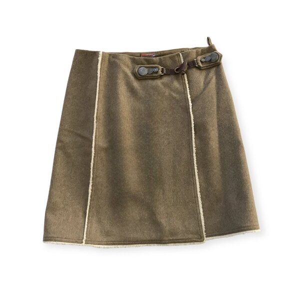 Prada Dresses & Skirts - Prada Archival 2006 Wool Wrap Skirt Made in Italy 44 Shearling Toggle